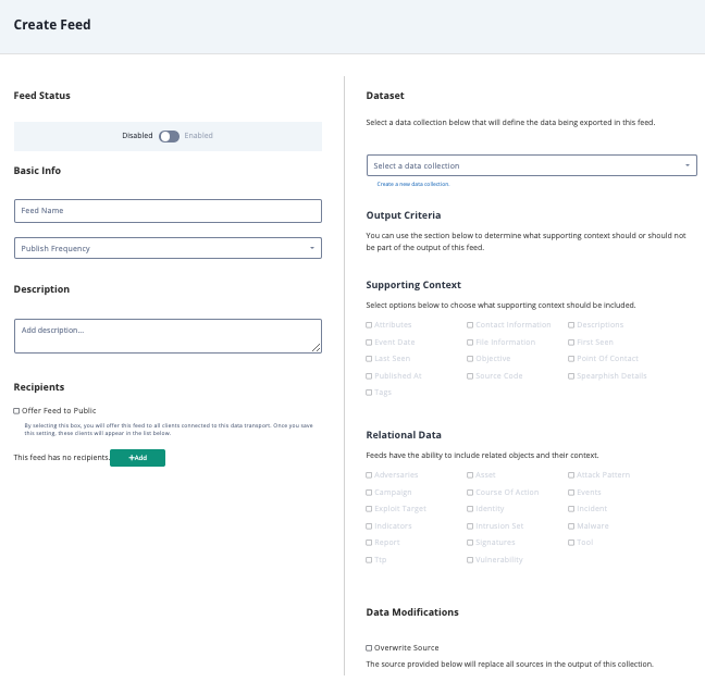 Create Feed Page